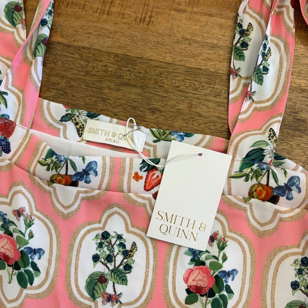 Smith & Quinn Sage Midi Dress S Fruit Patch Strawberry Print Butterfly Pink NWT - Picture 14 of 14